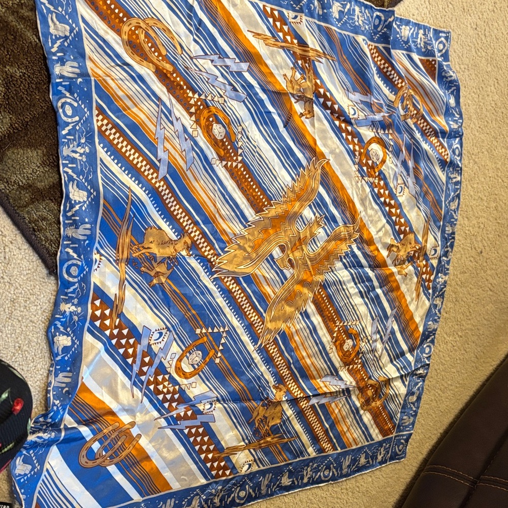 Idyllwind Blue and Orange Silk Scarf 100% silk
